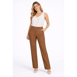 Anne Klein Womens Nutmeg Crinklette Straight Leg Pants Size 2P